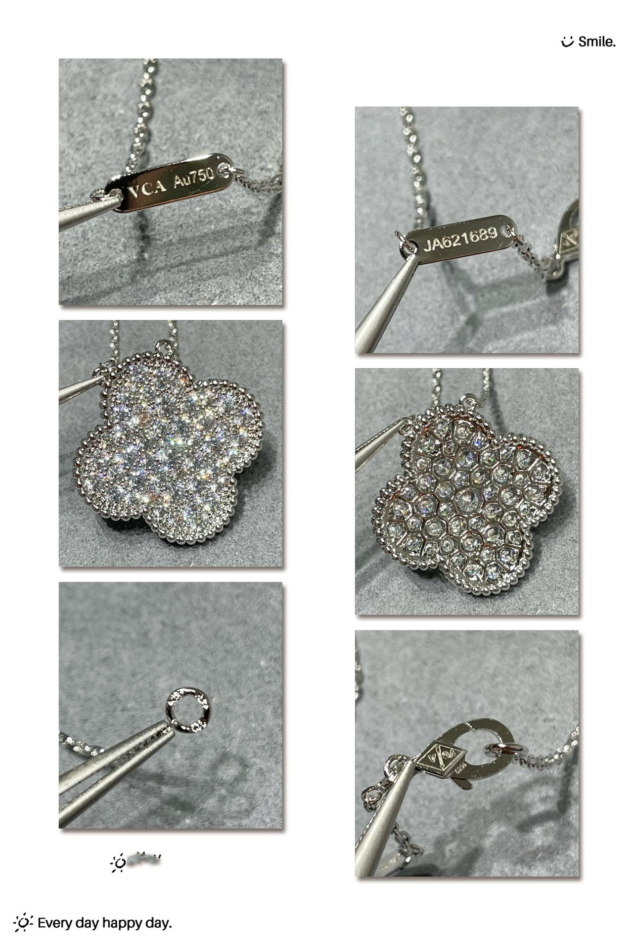 [LUXE]CLOVER 25MM LARGE PENDANT DIAMOND PAVED SILVER NECKLACE