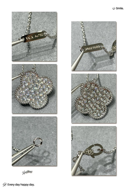 [LUXE]CLOVER 25MM LARGE PENDANT DIAMOND PAVED SILVER NECKLACE