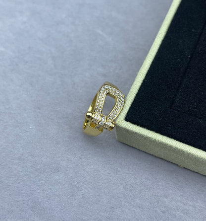 [LUXE]Wide Hoof-Shaped Diamond-Studded Ring