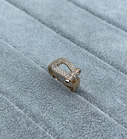 [LUXE]Wide Hoof-Shaped Diamond-Studded Ring