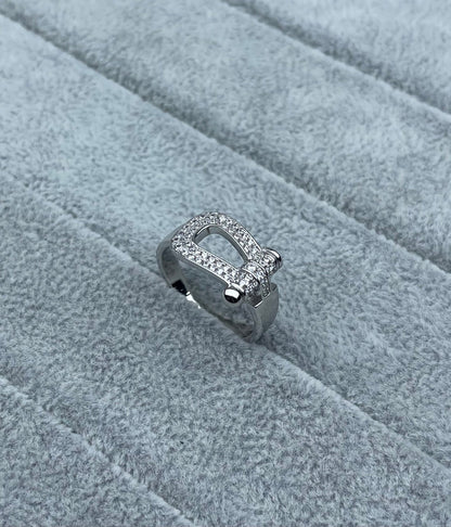 [LUXE]Wide Hoof-Shaped Diamond-Studded Ring