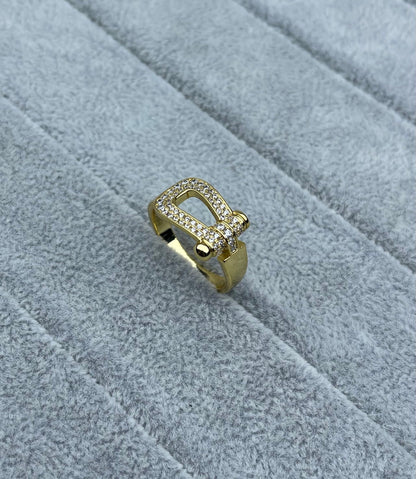 [LUXE]Wide Hoof-Shaped Diamond-Studded Ring