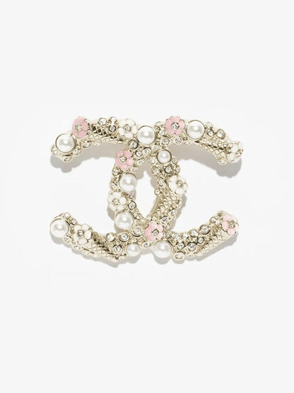 [LUXE]26C Pink-White Enamel Ice Cream Cone Double C Brooch