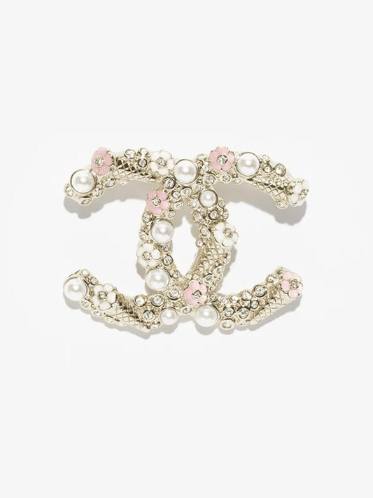 [LUXE]26C Pink-White Enamel Ice Cream Cone Double C Brooch