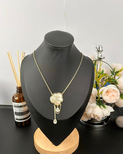 [LUXE]Cloud Pearl Mother-of-Pearl Diamond Chain Pendant Necklace