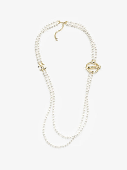 [LUXE]25K Pencil Double C Double-Layer Pearl Sweater Chain