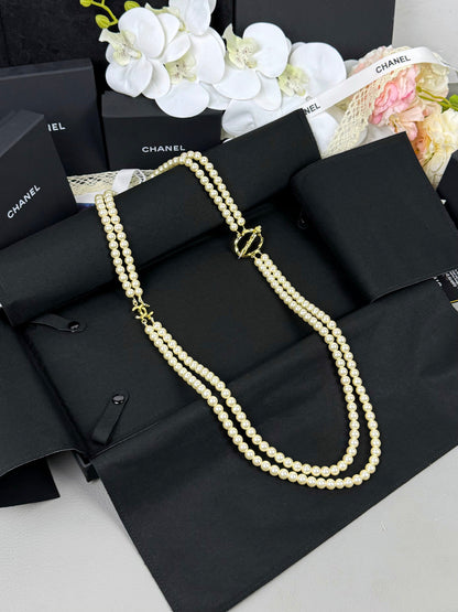 [LUXE]25K Pencil Double C Double-Layer Pearl Sweater Chain