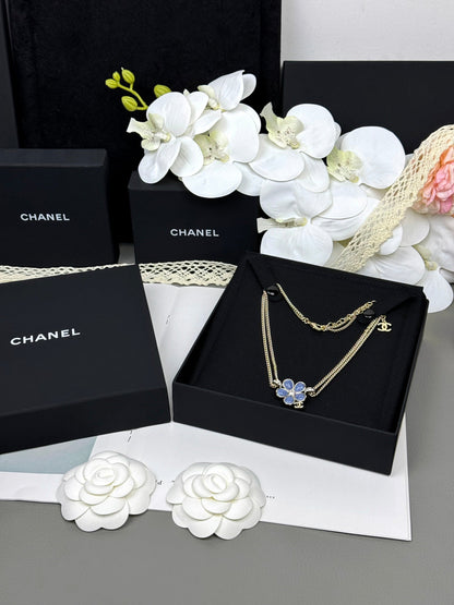 [LUXE]New Blue Floral Double-Layer Necklace