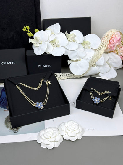 [LUXE]New Blue Floral Double-Layer Necklace