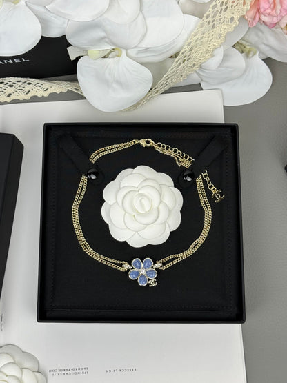 [LUXE]New Blue Floral Double-Layer Necklace
