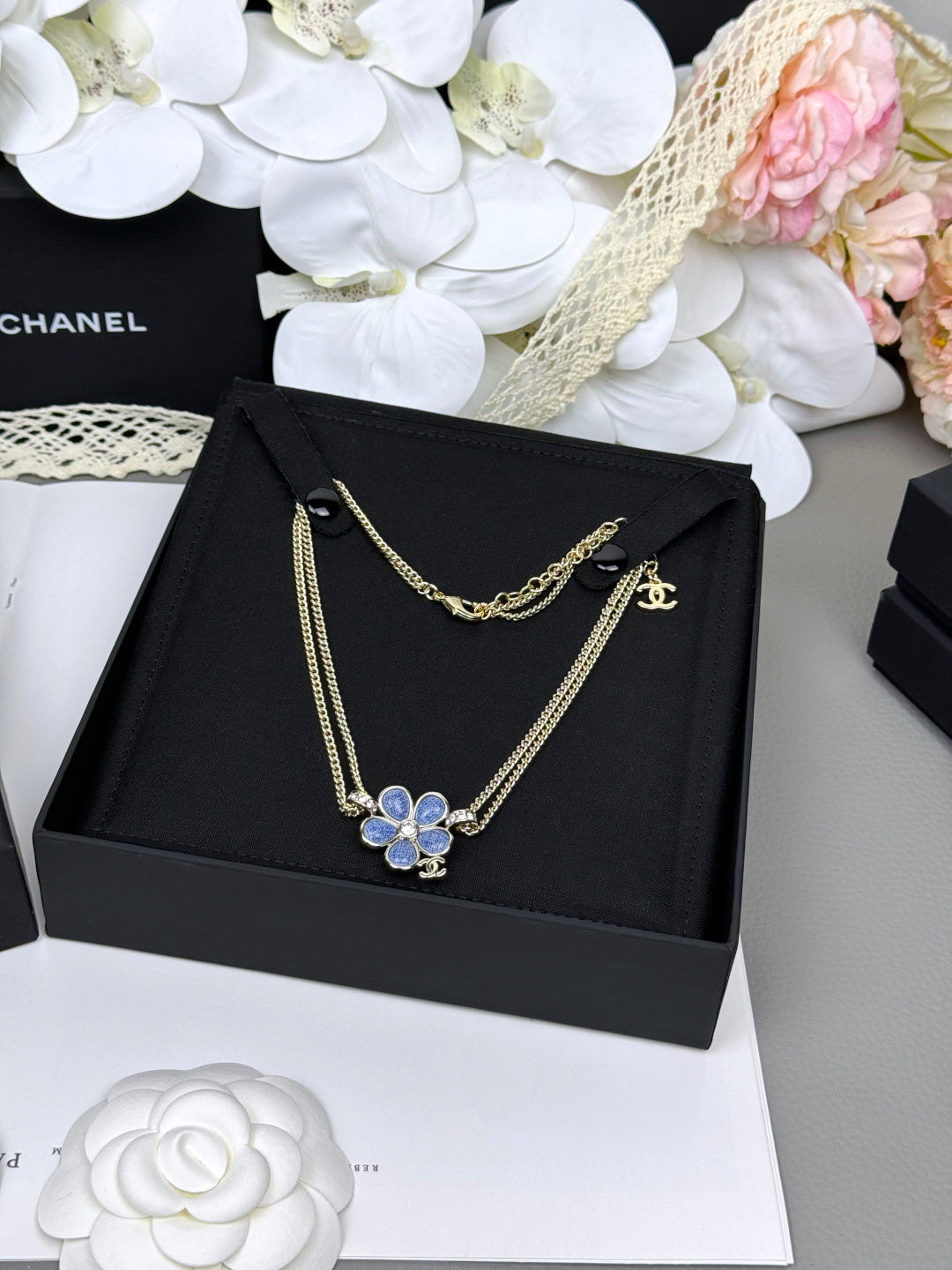 [LUXE]New Blue Floral Double-Layer Necklace