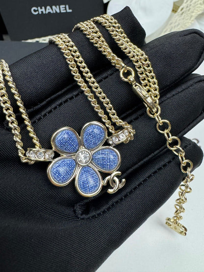 [LUXE]New Blue Floral Double-Layer Necklace