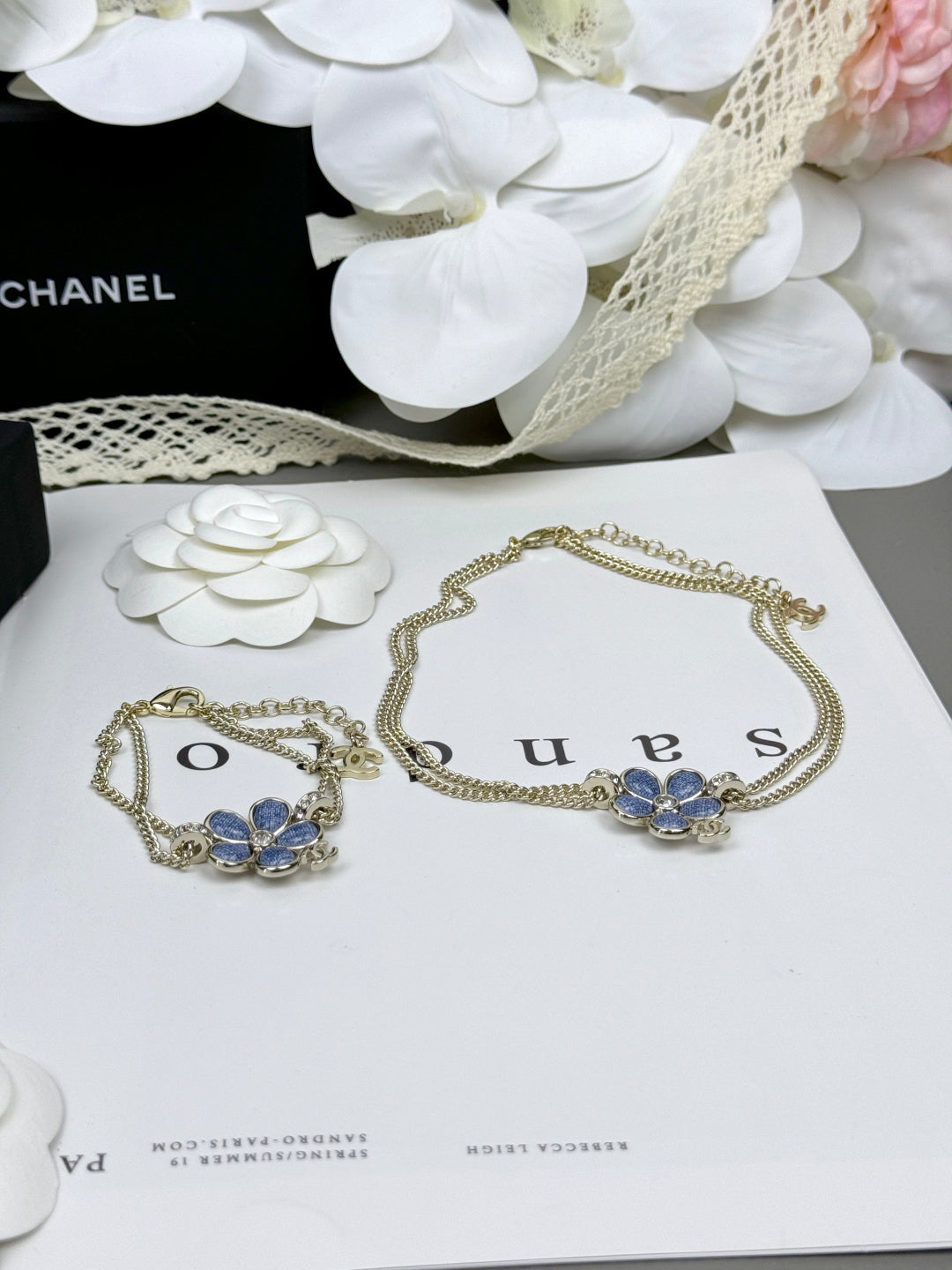 [LUXE]New Blue Floral Double-Layer Necklace