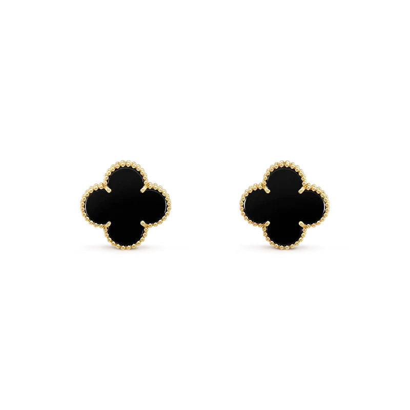 [LUXE]CLOVER MEDIUM 1 MOTIFS  ONYX STUD EARRINGS