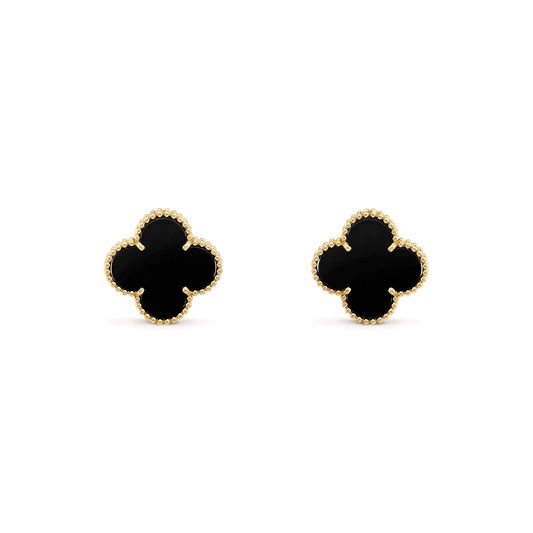 [LUXE]CLOVER MEDIUM 1 MOTIFS  ONYX STUD EARRINGS
