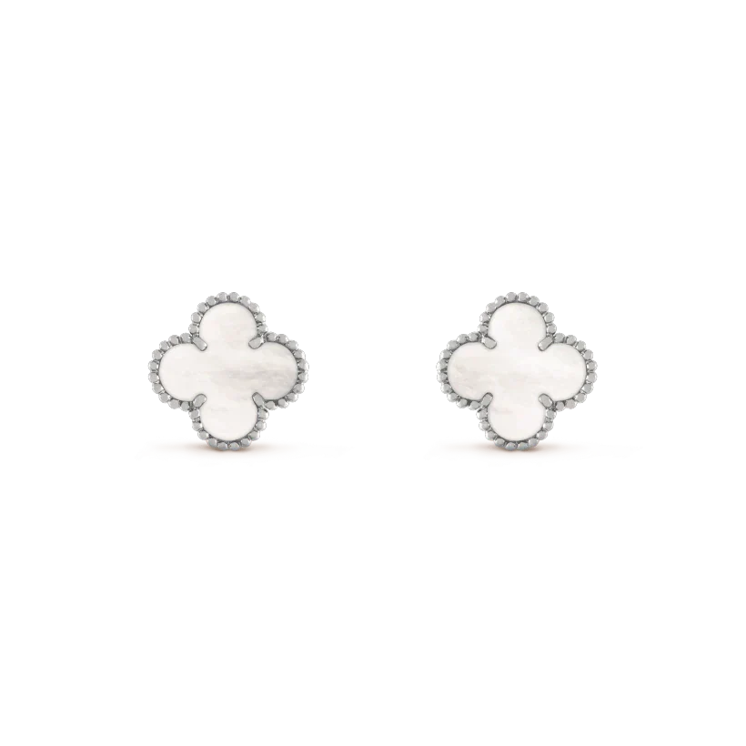 [LUXE]CLOVER MEDIUM 1 MOTIFS  WHITE MOP EARRINGS SILVER