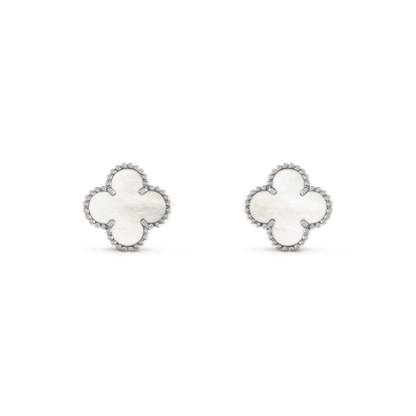 [LUXE]CLOVER MEDIUM 1 MOTIFS  WHITE MOP EARRINGS SILVER