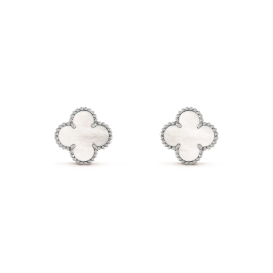[LUXE]CLOVER MEDIUM 1 MOTIFS  WHITE MOP EARRINGS SILVER
