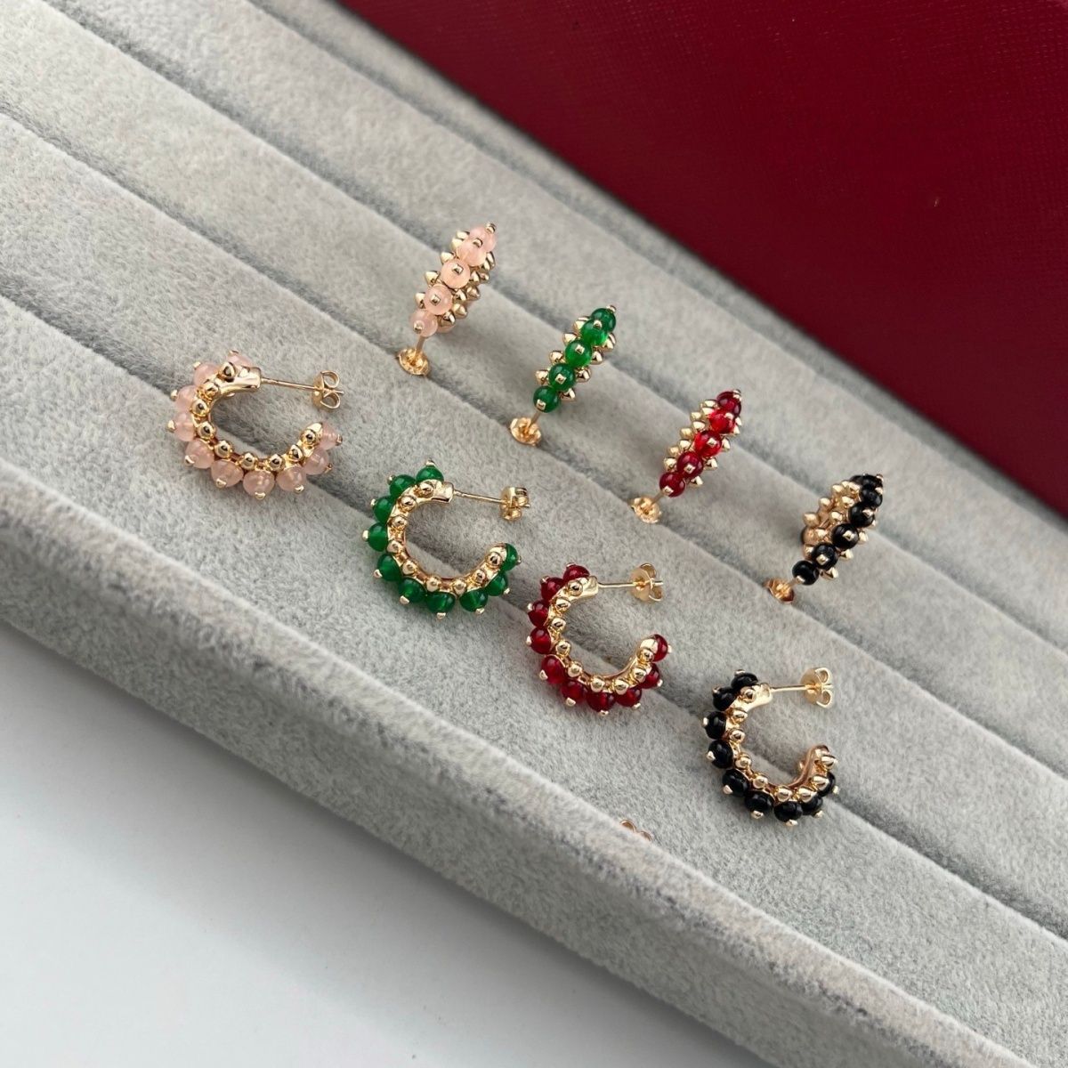 [LUXE]NEW COLORED GEMSTONE COLLECTION SMALL HOOP EARRINGS