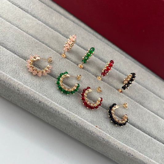 [LUXE]NEW COLORED GEMSTONE COLLECTION SMALL HOOP EARRINGS