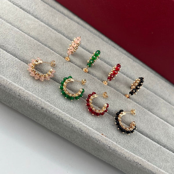 [LUXE]NEW COLORED GEMSTONE COLLECTION SMALL HOOP EARRINGS