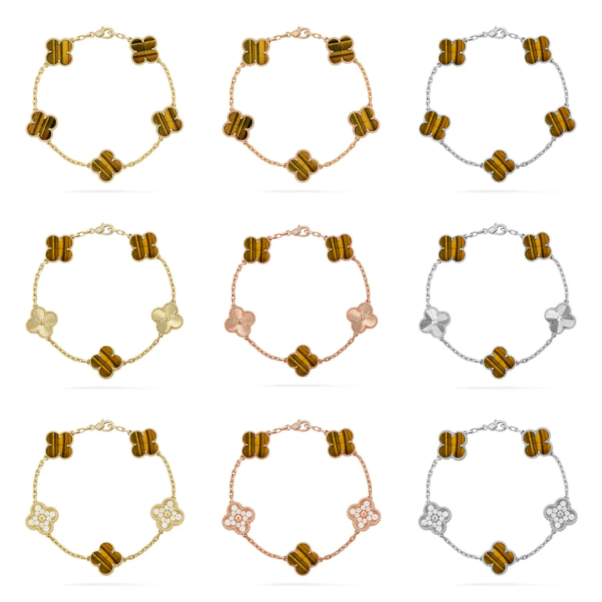 [LUXE] CLOVER 5 MOTIFS TIGER EYE BRACELET COLLECTION