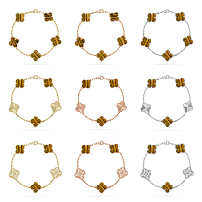 [LUXE] CLOVER 5 MOTIFS TIGER EYE BRACELET COLLECTION