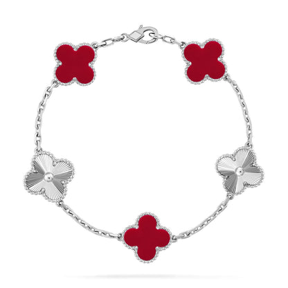 [LUXE] CLOVER 5 MOTIF RED CORNELIAN BRACELET COLLECTION