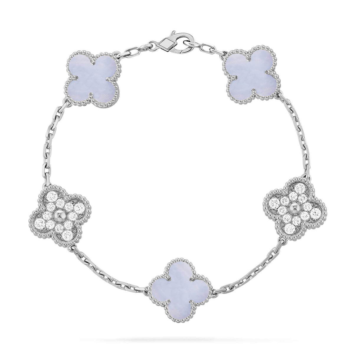 [LUXE] CLOVER 5 MOTIF PURPLE CHALCEDONY BRACELET COLLECTION