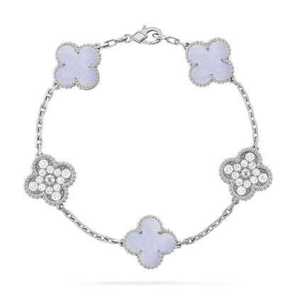 [LUXE] CLOVER 5 MOTIF PURPLE CHALCEDONY BRACELET COLLECTION