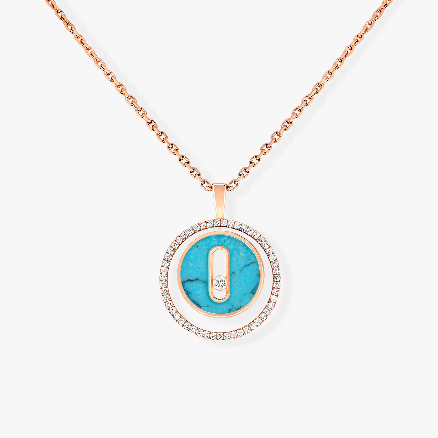 [LUXE]LUCKY MOVE 1 DIAMOND TURQUOISE PINK GOLD DIAMOND NECKLACE