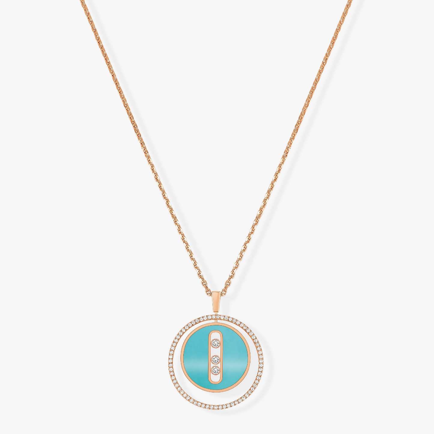 [LUXE]LUCKY MOVE 3 DIAMONDS TURQUOISE PINK GOLD DIAMOND NECKLACE