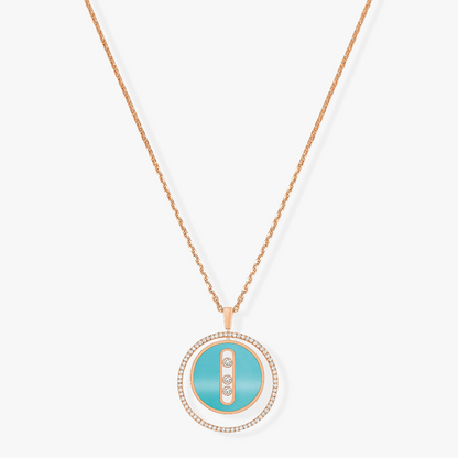 [LUXE]LUCKY MOVE 3 DIAMONDS TURQUOISE PINK GOLD DIAMOND NECKLACE