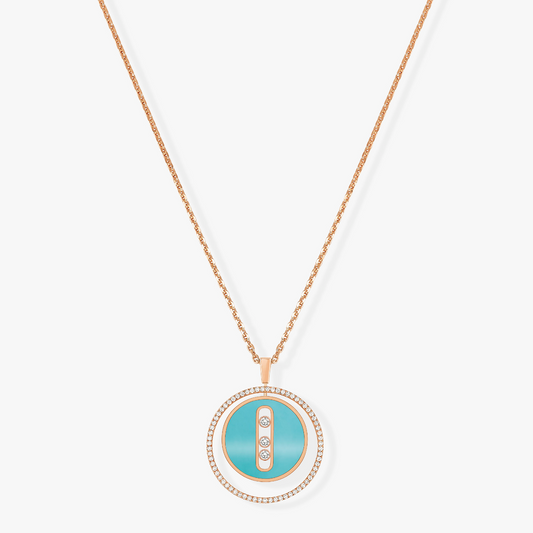 [LUXE]LUCKY MOVE 3 DIAMONDS TURQUOISE PINK GOLD DIAMOND NECKLACE