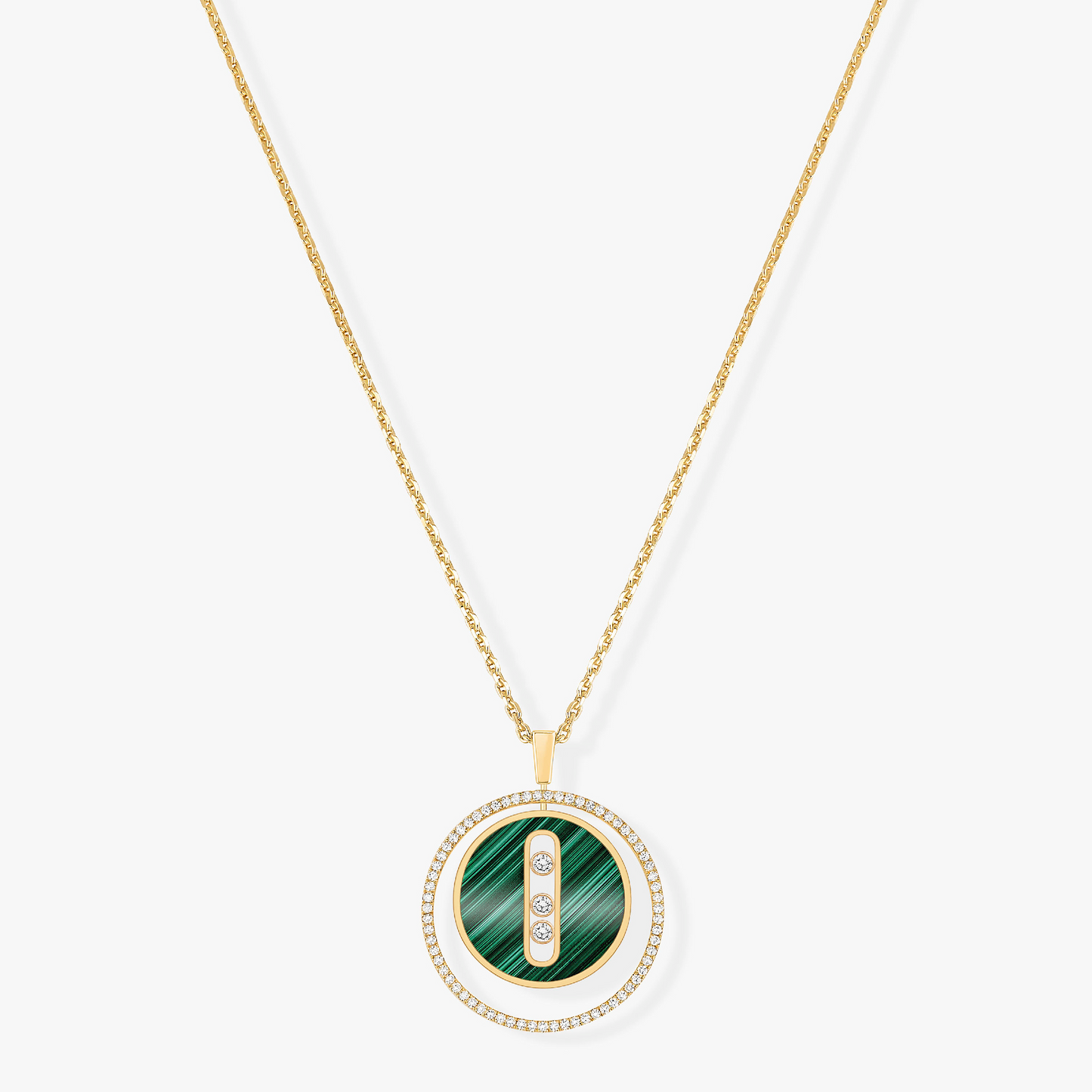 [LUXE]LUCKY MOVE 3 DIAMOND MALACHITE GOLD DIAMOND NECKLACE