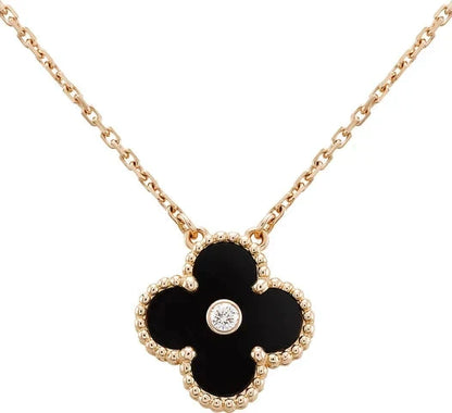 [LUXE]CLOVER 15MM DIAMOND ONYX NECKLACE