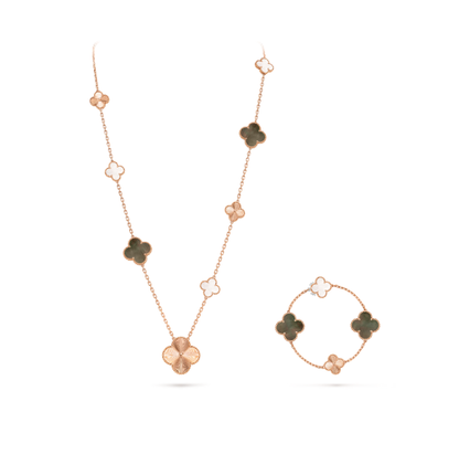 [LUXE]DETACHABLE CLOVER 15(11+4) FLOWER SILVER NECKLACE SET