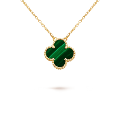 [LUXE]CLOVER 15MM MALACHITE SINGLE FLOWER  NECKLACE