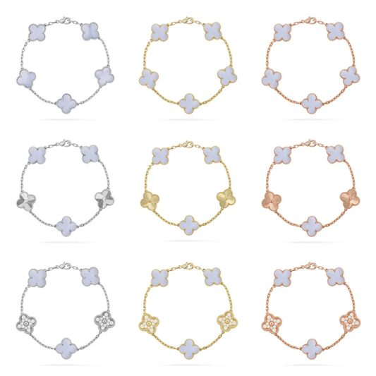 [LUXE] CLOVER 5 MOTIF PURPLE CHALCEDONY BRACELET COLLECTION