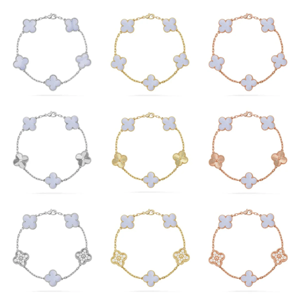 [LUXE] CLOVER 5 MOTIF PURPLE CHALCEDONY BRACELET COLLECTION