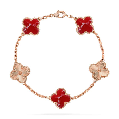 [LUXE]CLOVER 5 MOTIF RED PATTERN BRACELET COLLECTION