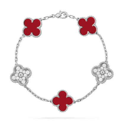 [LUXE] CLOVER 5 MOTIF RED CORNELIAN BRACELET COLLECTION