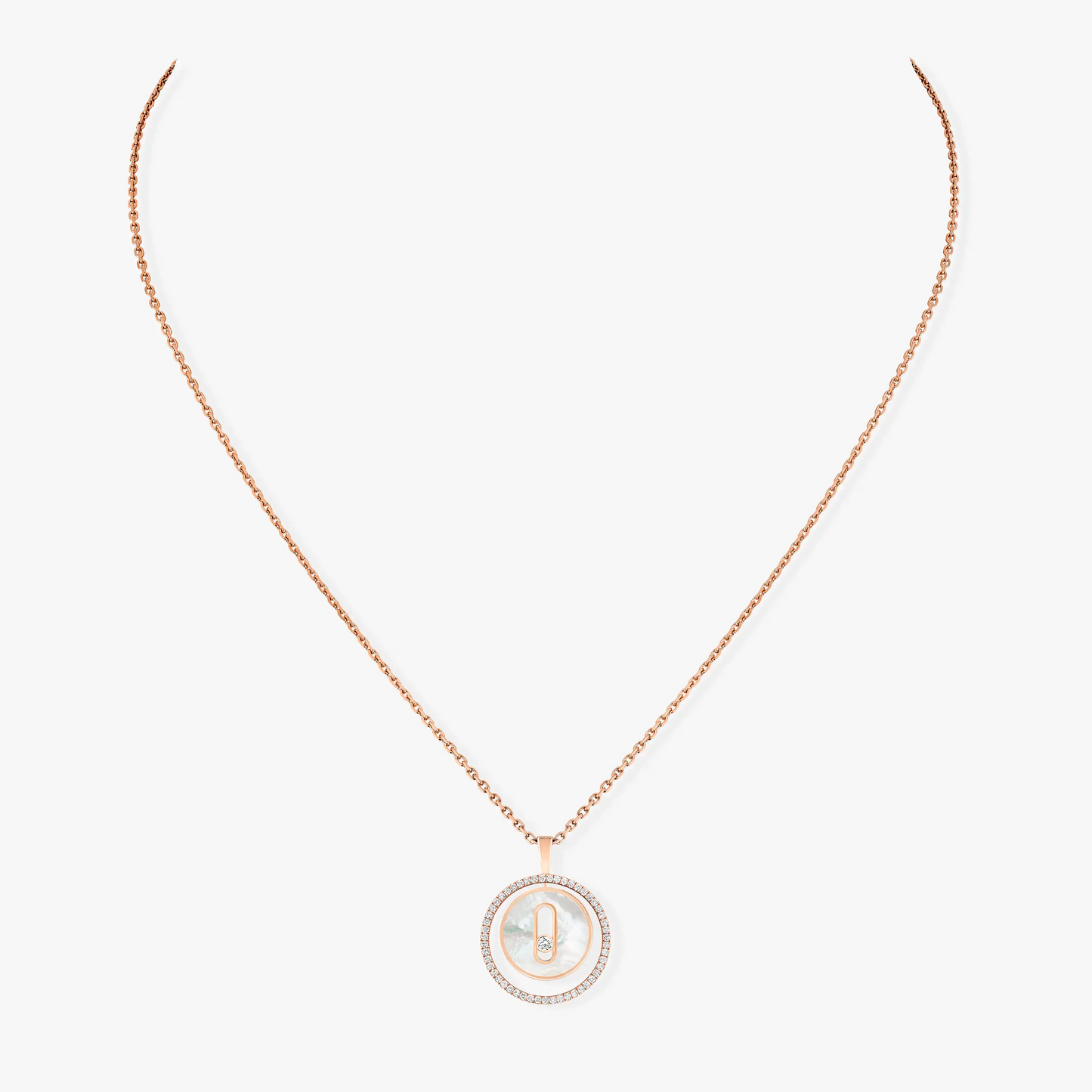 [LUXE]LUCKY MOVE 1 DIAMOND WHITE MOTHER OF PEARL PINK GOLD DIAMOND NECKLACE
