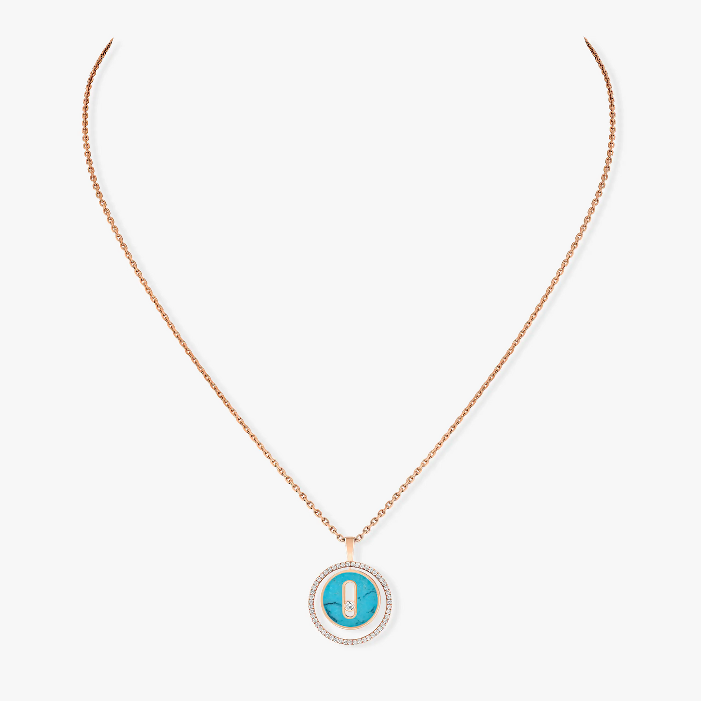[LUXE]LUCKY MOVE 1 DIAMOND TURQUOISE PINK GOLD DIAMOND NECKLACE