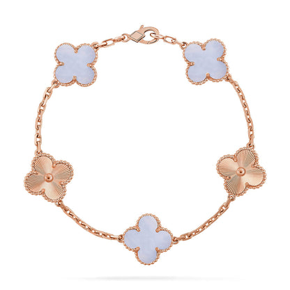 [LUXE] CLOVER 5 MOTIF PURPLE CHALCEDONY BRACELET COLLECTION