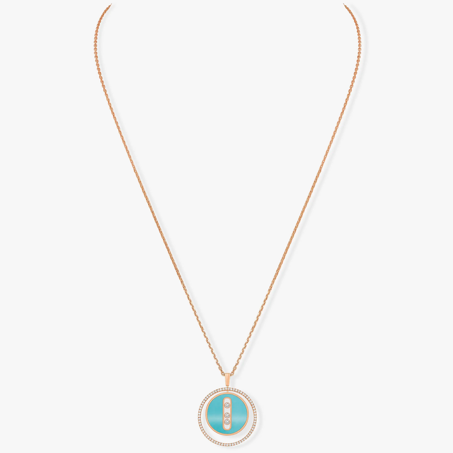 [LUXE]LUCKY MOVE 3 DIAMONDS TURQUOISE PINK GOLD DIAMOND NECKLACE
