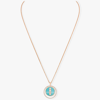 [LUXE]LUCKY MOVE 3 DIAMONDS TURQUOISE PINK GOLD DIAMOND NECKLACE