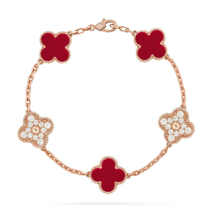 [LUXE] CLOVER 5 MOTIF RED CORNELIAN BRACELET COLLECTION