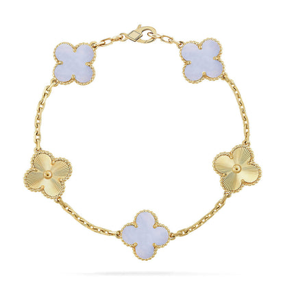 [LUXE] CLOVER 5 MOTIF PURPLE CHALCEDONY BRACELET COLLECTION