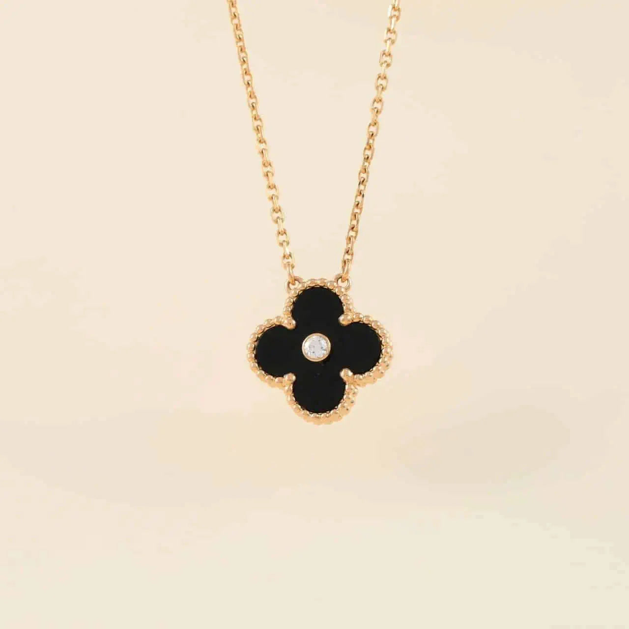 [LUXE]CLOVER 15MM DIAMOND ONYX NECKLACE